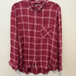 EDDIE BAUER  XL Women's Long Sleeve Button Down Berry Plaid Flannel Cottagecore